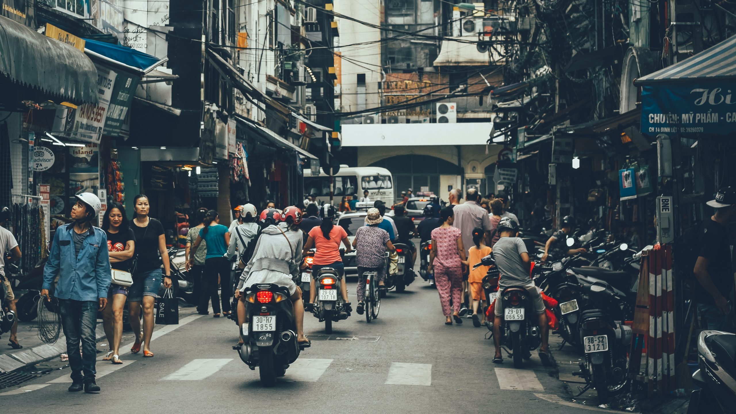 narrow street with motorized traffic