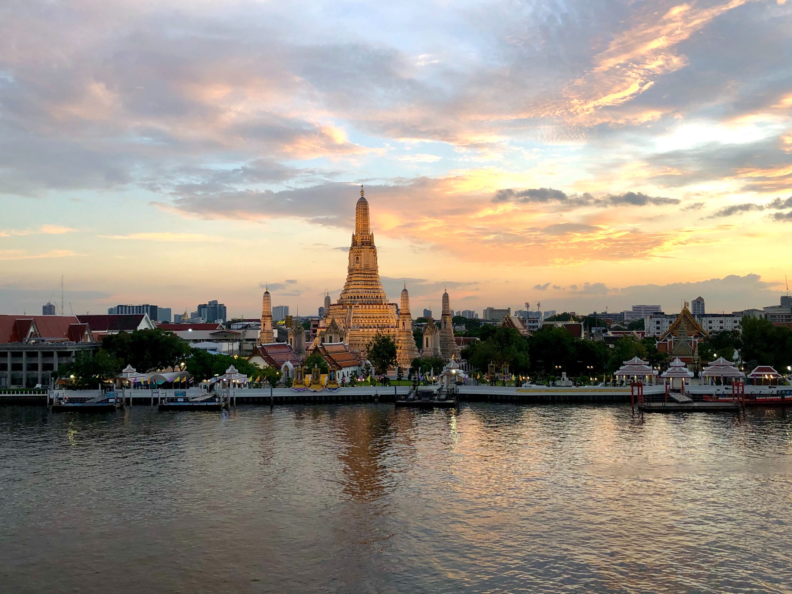 Image of Wat Arun temple and Chao Phraya River, Bangkok, Thailand