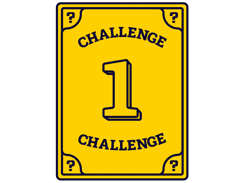Challenge 1 of the Gaming for Climate Action report. Yellow background with number 1. 