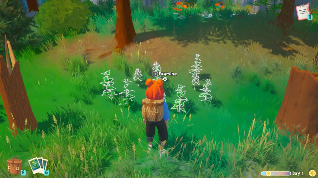 Screengrab of Out and About showing a red-headed character examining plants. Out and About is an environmentally focused social impact game,