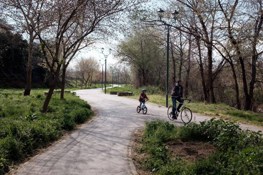 People are riding their bicycles in Larissa, Greece, on March 24, 2024. A city that provides space for pedestrians and bicycles is becoming friendlier and more attractive to both its residents and visitors. (Photo by Nikolas Kokovlis/NurPhoto