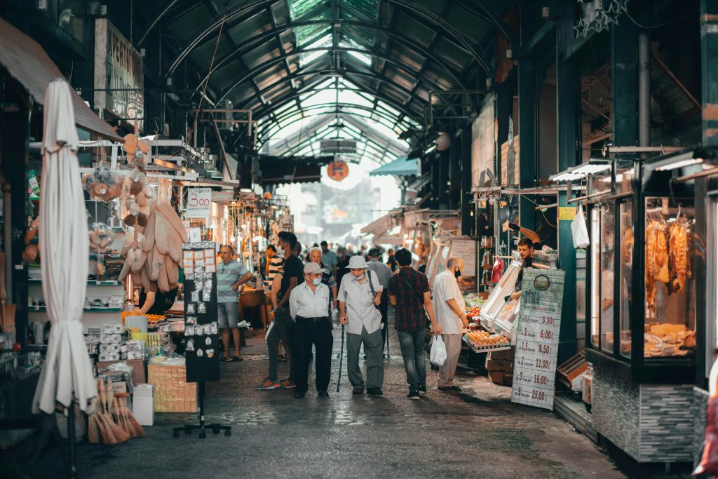 Image of covered market in Thessaloniki, Greece.